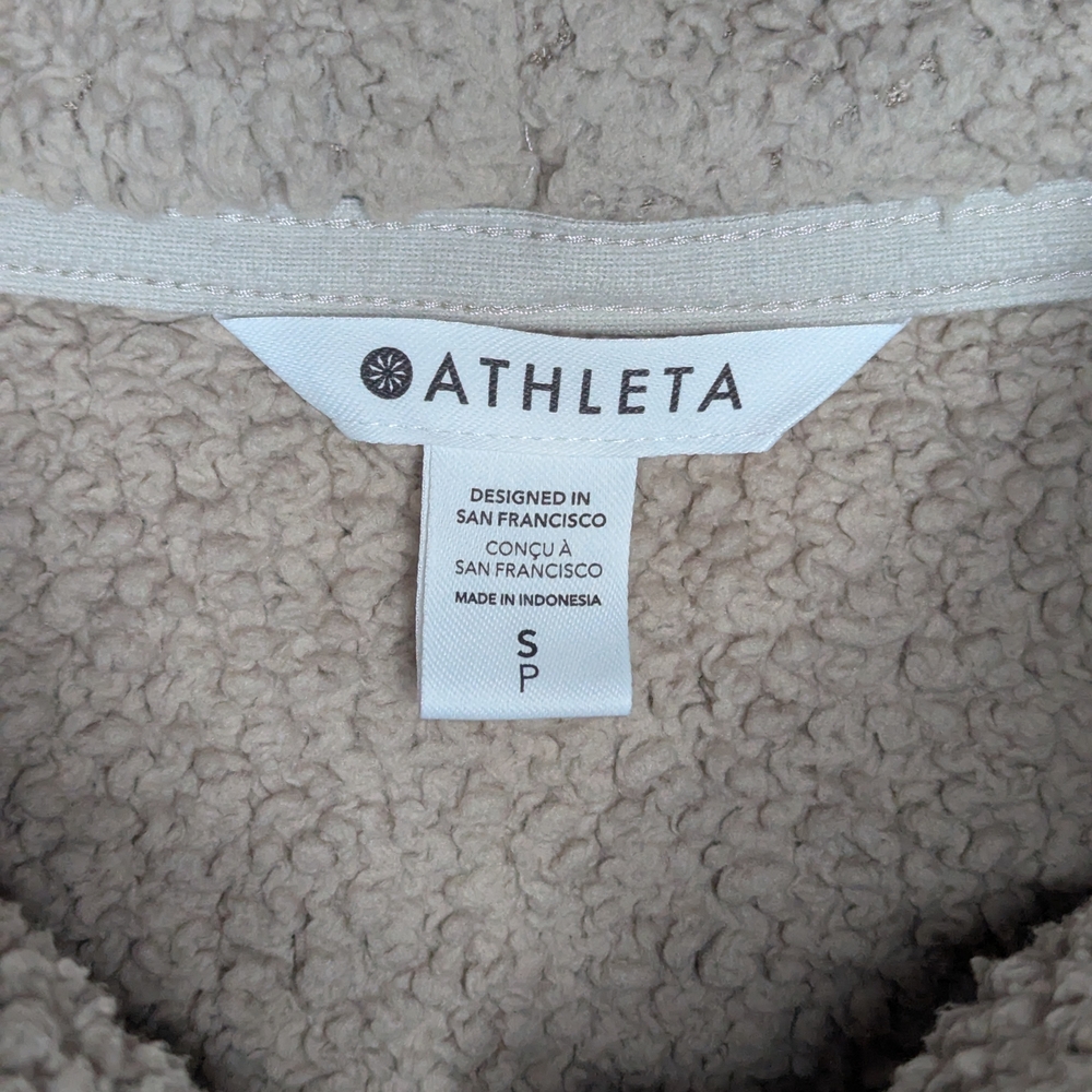 Athleta Tugga Beige Sherpa Fleece Quarter Zip Pullover Funnel Neck Small - Picture 11 of 15